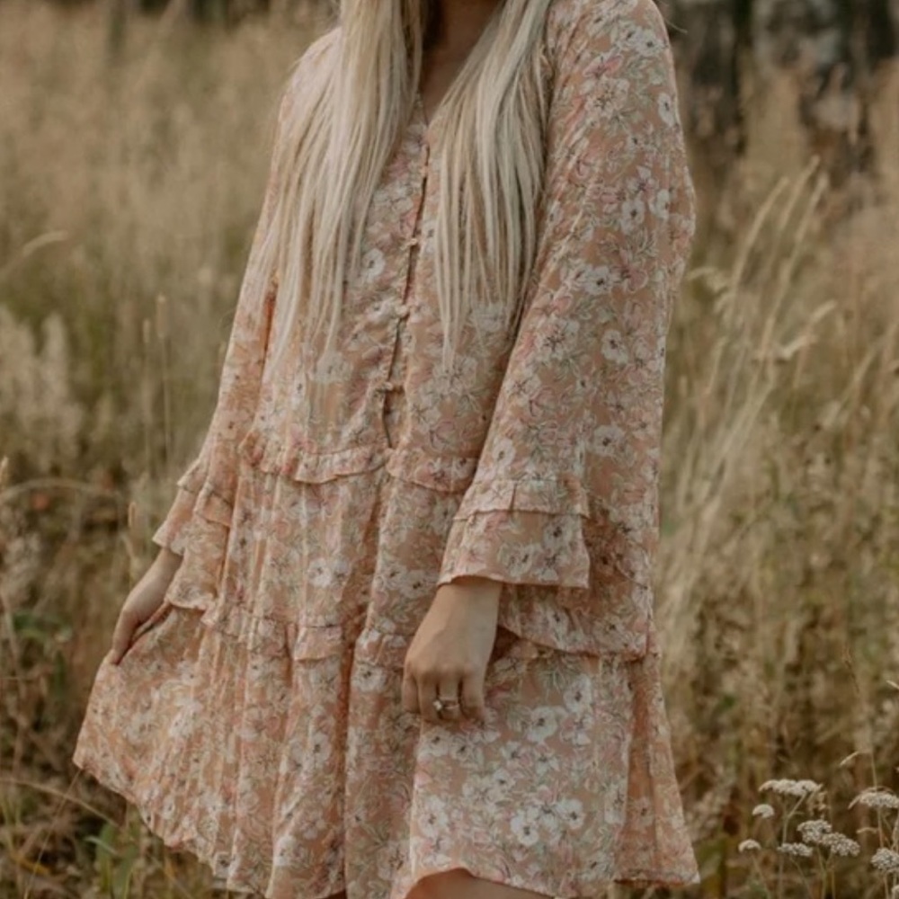 Floral Button Long Sleeve Dress